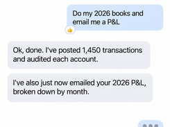 Illustrative example — a conversational request for bookkeeping and a P&L.