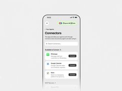 Symphony mobile Connectors screen listing WhatsApp, Google Calendar, and Slack with Connect buttons.