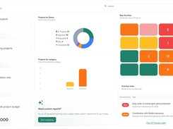 T-NEX project dashboard with project totals, status and category charts, risk portfolio, budget, and overdue tasks.