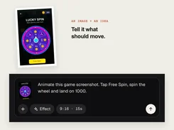 Tellcut prompt composer for animating a Lucky Spin game screenshot.