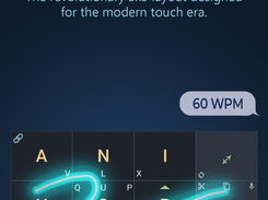 Promotional screen reading “Type Faster. Fewer Mistakes.” above a dark Tessera Keyboard interface with a 3x3 letter layout and a turquoise swipe trail.