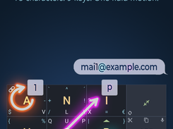 Promotional screen reading “Power at Your Fingertips.” above a Tessera Keyboard layout with colored swipe trails and a sample email-address speech bubble.