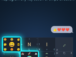 Promotional screen reading “Your Layout. Your Rules.” showing a Tessera Keyboard with highlighted keys containing emoji groups.
