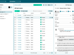 The test case list view with an open detail panel.