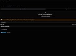 TG Dock Import Accounts page with Session JSON and Tdata tabs, a ZIP upload area, proxy-pool selector, and Start import button.