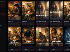 Poster generation dashboard showing a grid of film poster projects with editing controls.