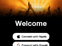 Tickify mobile welcome screen with Apple and Google sign-in options.