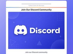 Contest page headed “Join Our Discord Community,” with a Discord banner and a progress bar labeled “Collect Coins for Bonuses.”