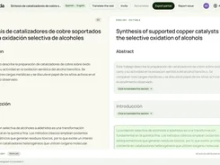 Tolayda side-by-side Spanish-to-English translation workspace with pending section translation cards and a Translate the rest control.