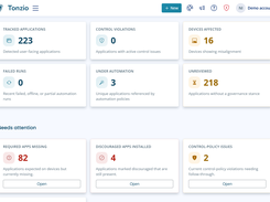 Application control dashboard — policy status and application visibility across managed endpoints.