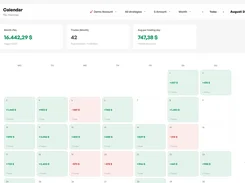 Light-theme Calendar P&L Heatmap for August 2026 showing daily trading gains and losses and monthly summary cards.