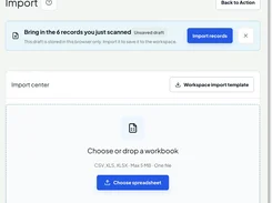 Import center for adding scanned records or uploading a CSV, XLS, or XLSX workbook.
