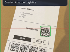 Mailroom management software scanning a parcel barcode on a phone with automatic courier detection