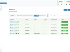 Parcel tracking dashboard showing incoming parcels with recipient, courier and delivery status