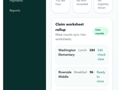 Live service dashboard - meal counts sync straight into claim worksheets
