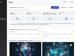 Content engine: articles researched, written and published to your own site, gated on real search demand