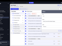 Show suites, sections, filtering, and bulk test case management.