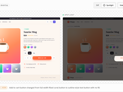 Light-themed UI Verify comparison screen with baseline and spotlight panels side by side; the spotlight highlights a changed Add to cart button and a regression explanation below.