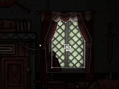 Close-up of an illustrated window asset with a white selection outline, control points, and an object icon.