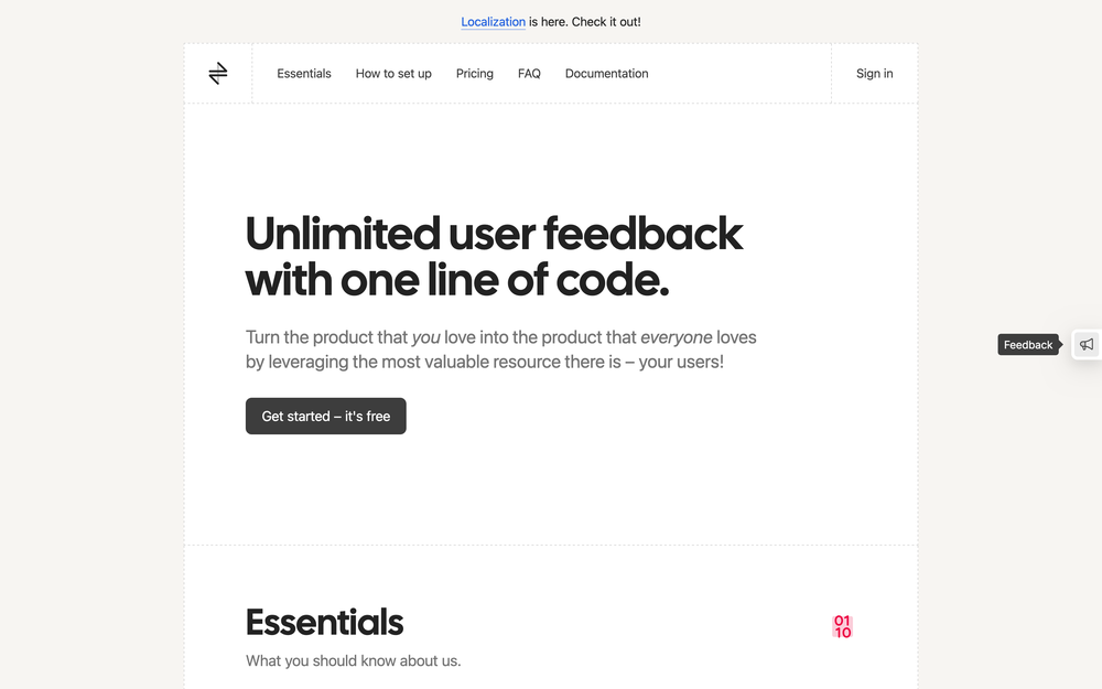 Click on the feedback button