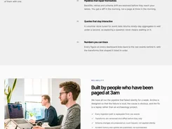 Full-page data platform website template with product messaging, metrics, feature sections, and calls to action.
