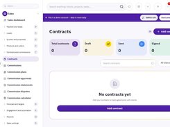 Contracts page with contract status counters, search controls, and an empty-state prompt to add a contract.