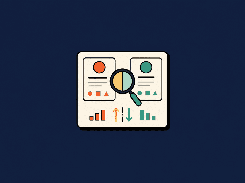 Graphic of two profile cards with a comparison magnifying glass and small ascending and descending bar charts.