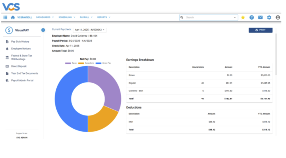 VCS HR: VisualPay Dashboard