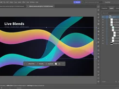 VectorCraft workspace showing colorful overlapping ribbon shapes with a selected blend and the Layers panel open.