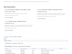 Maintenance: the service log that replaces the paper forms, with a cleaning checklist, refills and photos. Sample machines and data.