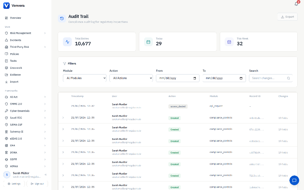Audit Trail — Compliance Log for Regulatory Inspections
