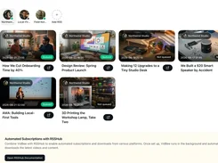 VidBee RSS page showing RSS sources and a grid of video cards with queued and not queued download states.