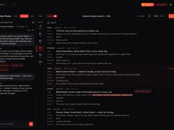 VIMO Video Studio script editor for an “Autumn Roast Launch” 30-second video, with a conversational brief panel and five scripted scenes.