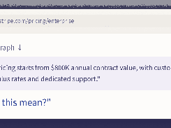 Browser-style window on stripe.com/pricing/enterprise with a selected enterprise-pricing paragraph and the question “What does this mean?”
