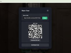 Share, Embed & QR Publish with share link, website embed, QR code, and VR viewing.