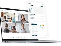 Virtual care consultation interface with participant video tiles and TrueSteth digital stethoscope controls.