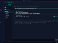 Vooki Pro new web scan wizard on the Authentication step with login recording selected.