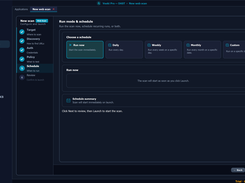 Vooki Pro new web scan wizard on the Run mode and schedule step with immediate and recurring schedule choices.