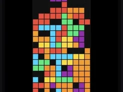 Vortech mobile Tetris screen showing a colored block game board, score, level, lines, controls, and Drop button.