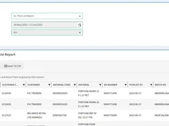 Pick List Report screen with warehouse, customer, material, sales order, batch, and bin columns.
