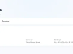 Warly Claim Center dashboard showing a customer's warranty list, navigation tabs, and an active warranty for a demo wireless speaker.