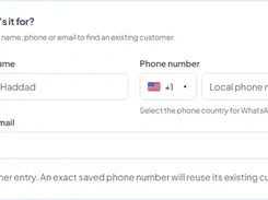 Warly customer-entry form with fields for customer name, phone number, and email address.