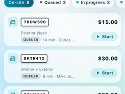 Board — today's income and every car on site, queued and in progress, on one screen