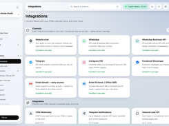 Every channel and integration included: WhatsApp QR or Business API, Instagram, Messenger, Telegram, Outlook, CRM webhooks, calendars