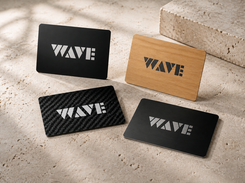 Wave NFC card range: metal, bamboo and carbon fibre options.