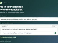 Review and edit a French translation of an English draft before sending. English interface with fictional demo data.