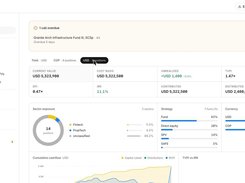 Portfolio dashboard: value, TVPI, DPI and IRR per currency (demo data)