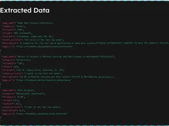 JSON-style extracted Facebook page listings and metadata.