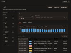 Logs explorer with level, source and host filters