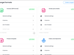 Each target format is configured once with its columns, value lists, and validation rules.